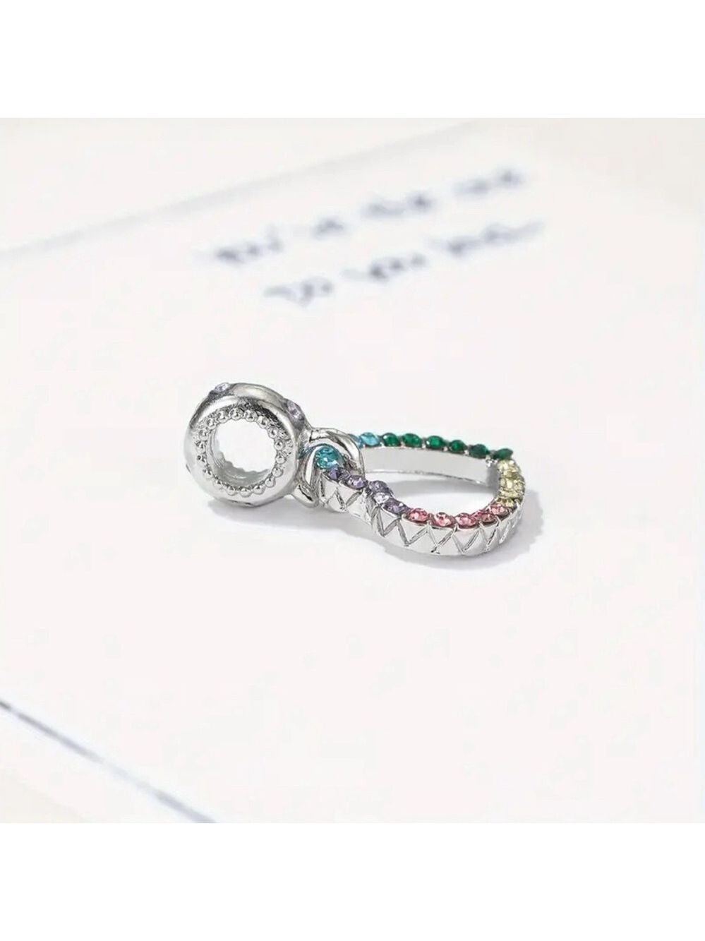New Silver Heart Rainbow CZ Rhinestone Charm Bracelet Bead - Picture 2 of 2